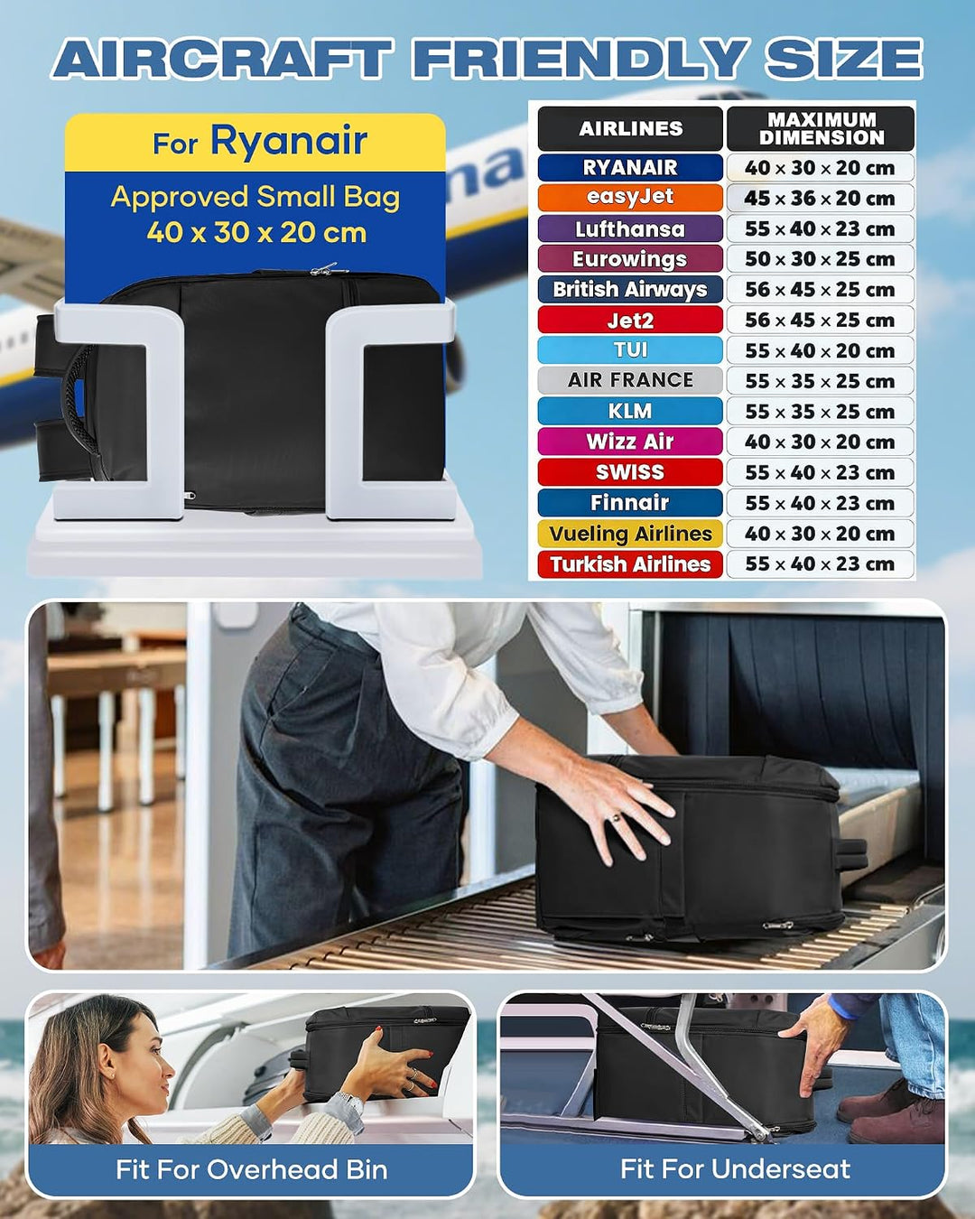 SZLX Grosser Reiserucksack Damen,Vakuum Rucksack mit Pumpe Ryanair Handgepäck 40x30x20 Herren, Wizza