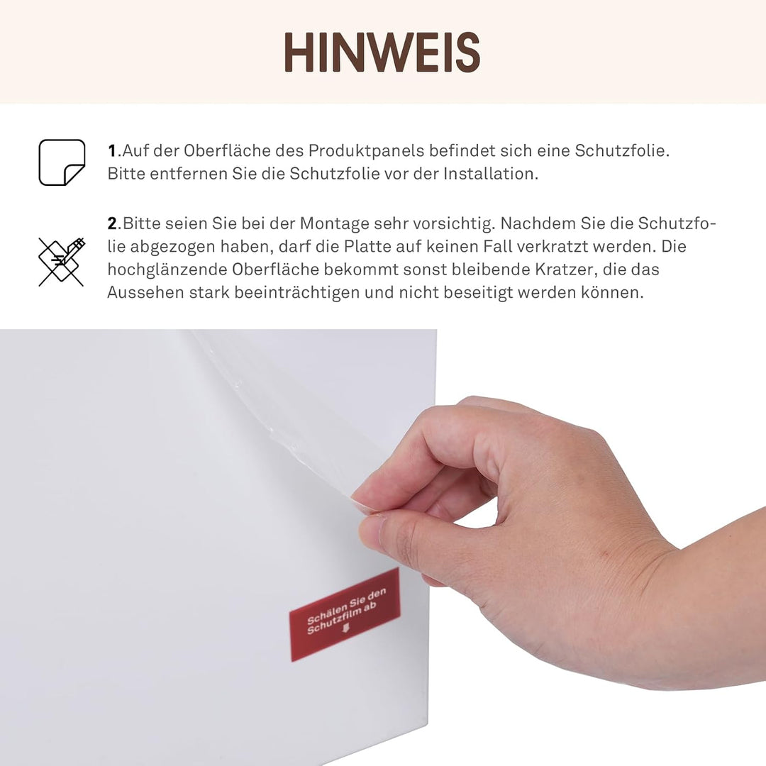 OC Orange-Casual Weiss Couchtisch im Hochglanz, Moderner Kaffeetisch mit 2 Schuhbalden, Rechteckiger
