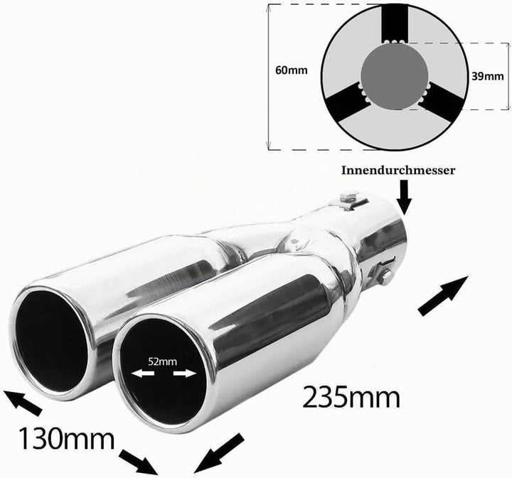 Doppel Auspuffblende Endrohr Auspuff Universell Schalldampf Doppelendrohr Sport Sportauspuff Blende