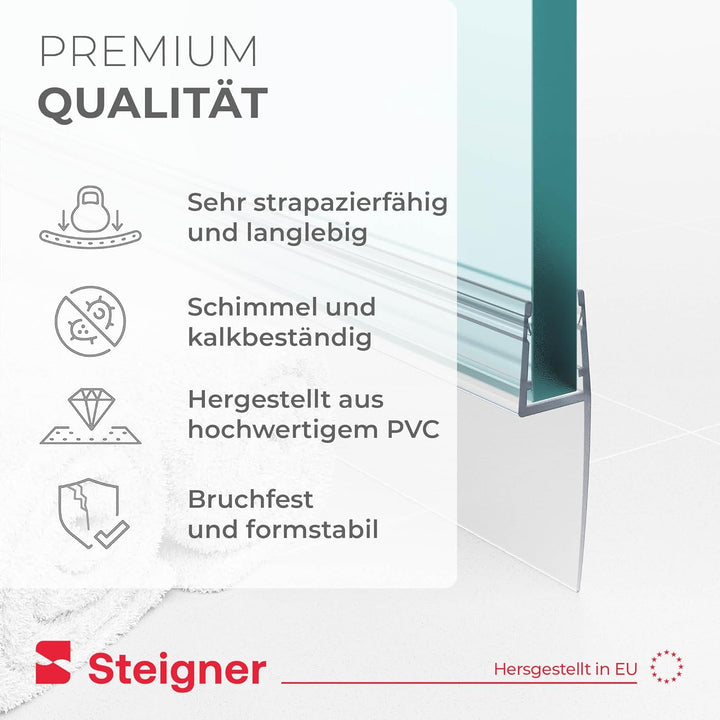 STEIGNER Duschtürdichtung 150 cm UK05 (1 Stk.) - Dichtung gerade für Eckeinstieg Dusche oder Fünfeck
