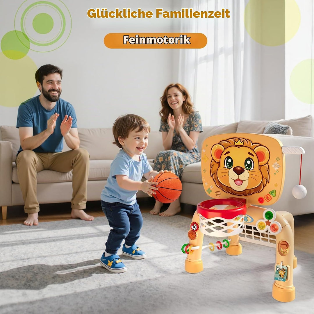 3 in 1 Kinder Basketballkorb Set mit Fussball Baseball, Basketballständer mit Fussballtor, Mini Bask