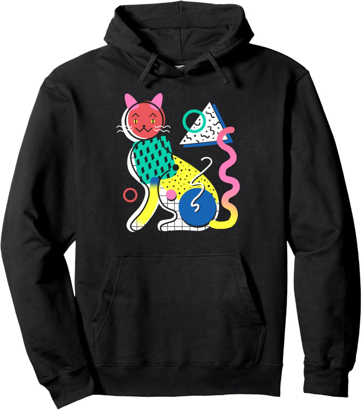 Memphis Cat Design Pullover Hoodie