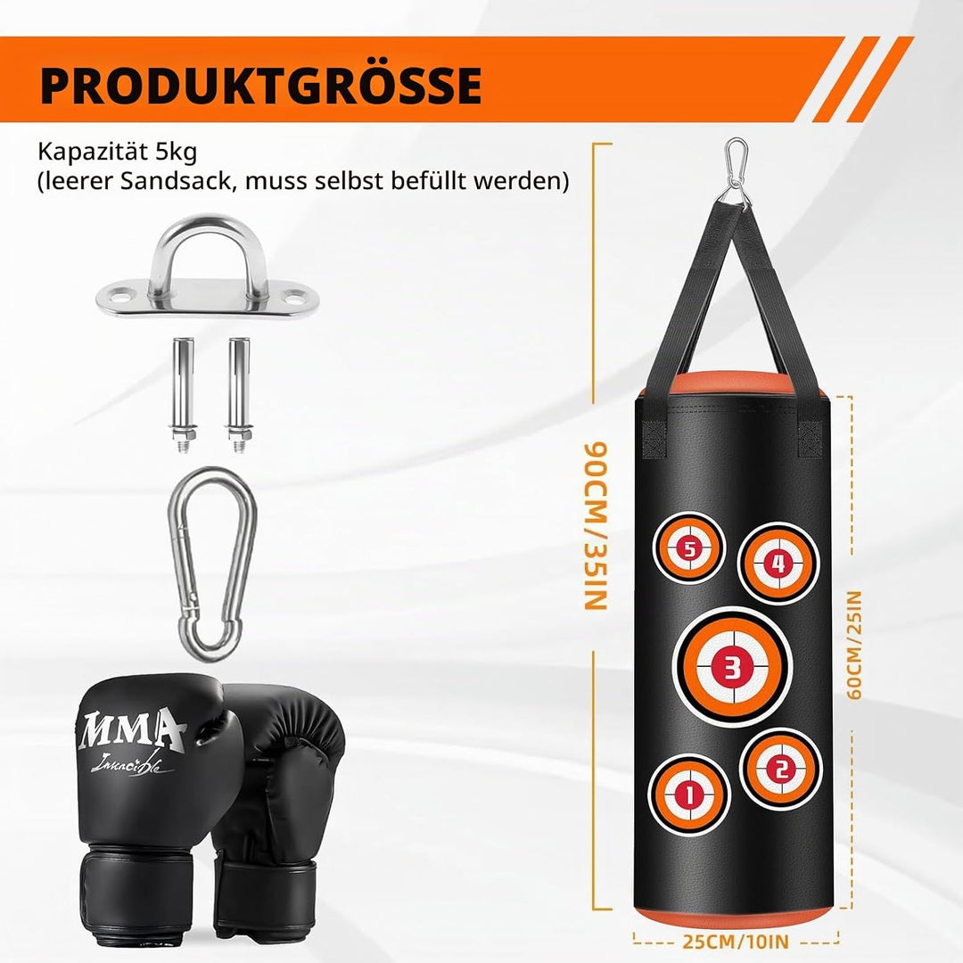 Hängend Boxsack Set für Kinder, Junior 60cm Unbefüllt Hängeset mit Handschuhen, Ketten und Befestigu