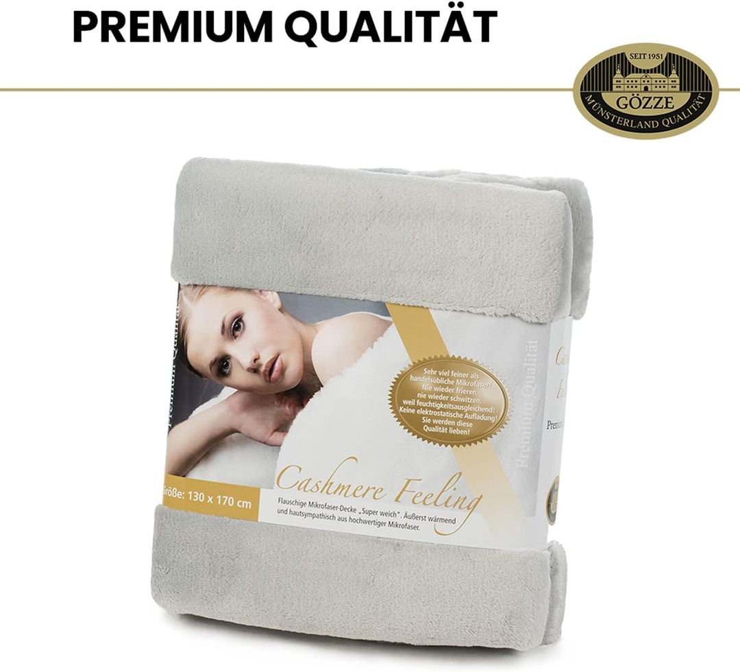 Gözze - Premium Cashmere-Feeling Wohn- und Kuscheldecke, 500 g/m², 130 x 170 cm - Silber Silber 130