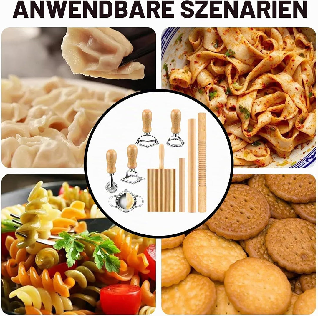 9 Stück NudelherstellungsSet:Effizientes Nudelherstellungs Set mit Nudelhölzern,GnocchiBrett,Teigsch