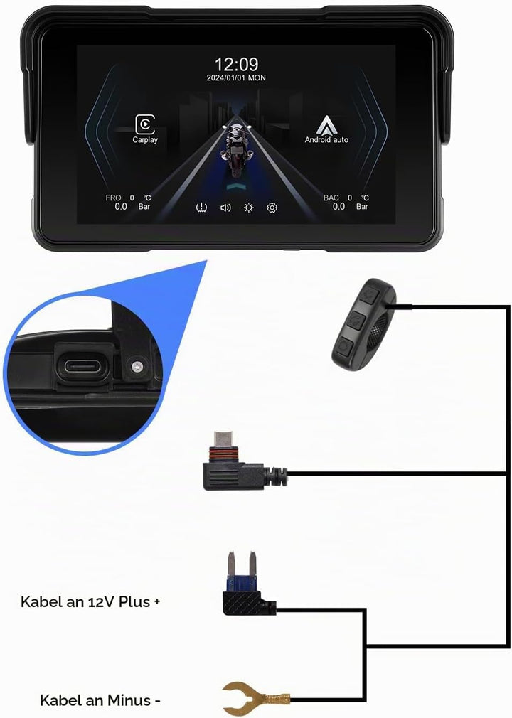 Rimoody 5 Zoll Motorrad Navigator mit Wireless CarPlay &amp; Android Auto - IP68 Wasserdichter Moto GPS