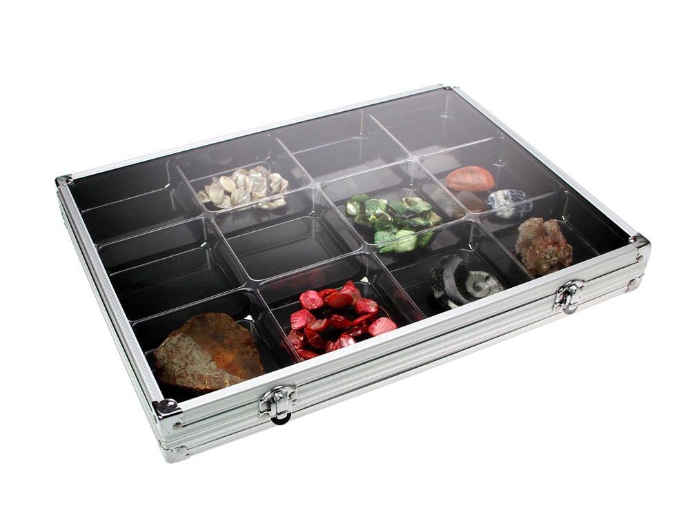 SAFE 5375 Alu Sammel Vitrine mit transparentem Deckel | Wandbefestigung | Setzkasten für Mineralien,
