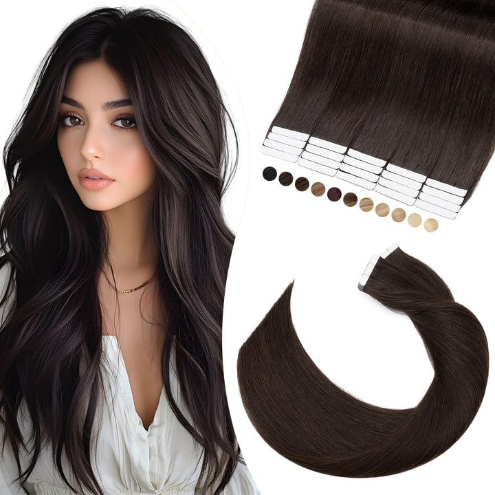 Elailite Echthaar Extensions Tape in Extensions 20 Stück 30g/set, Glattes Haarverlängerungen 40cm 