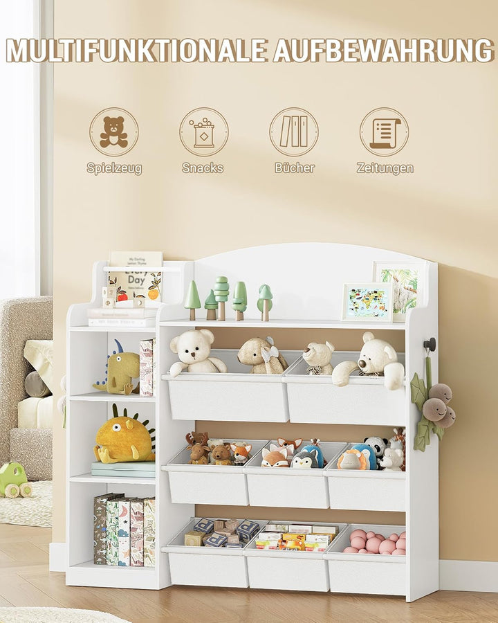 Hzuaneri Kinderregal, Bücherregal Kinder aus Holz, Spielzeugregal mit 8 Stoffschubladen für Kinderzi
