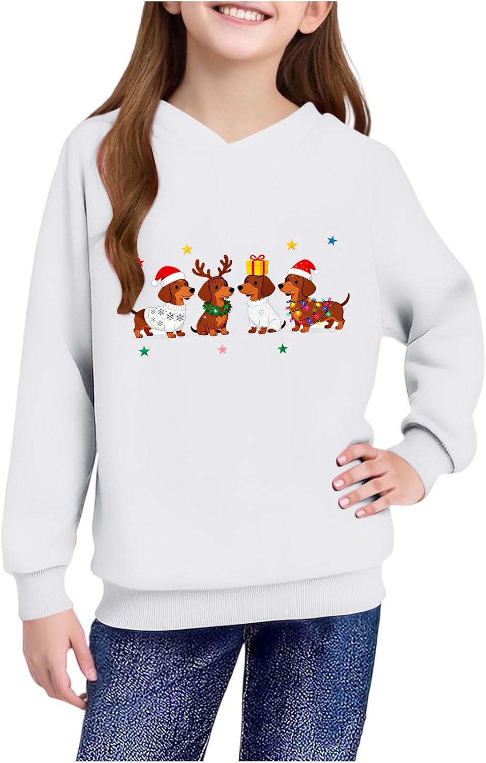 Ugly Sweater Goldenes REH Druck Lustig Weihnachts Kinder Christmas Rundhals Sweatshirt Jungen Mädche