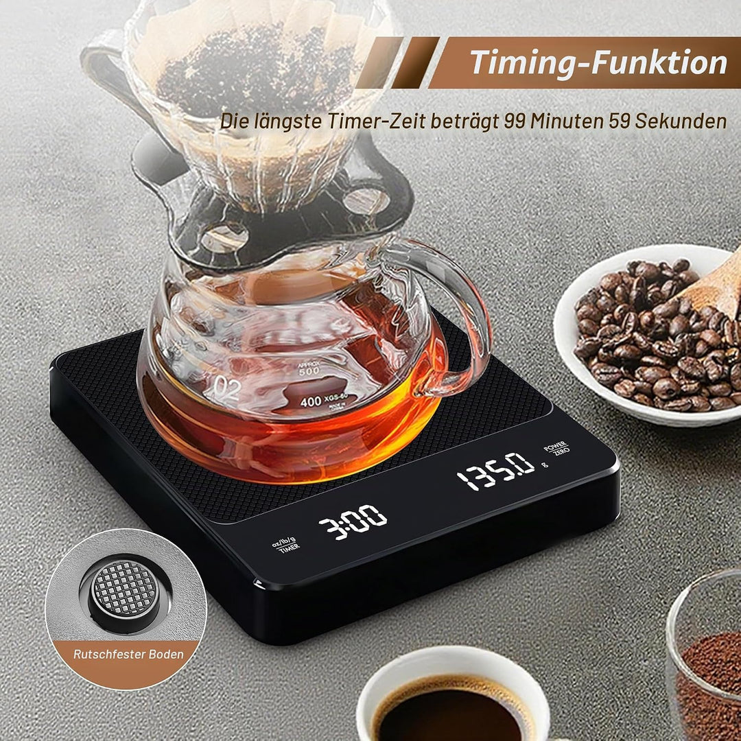 Digitale Kaffeewaage mit Timer - Type C Wiederaufladbare Espresso Waage mit Automatischer Tarierung,