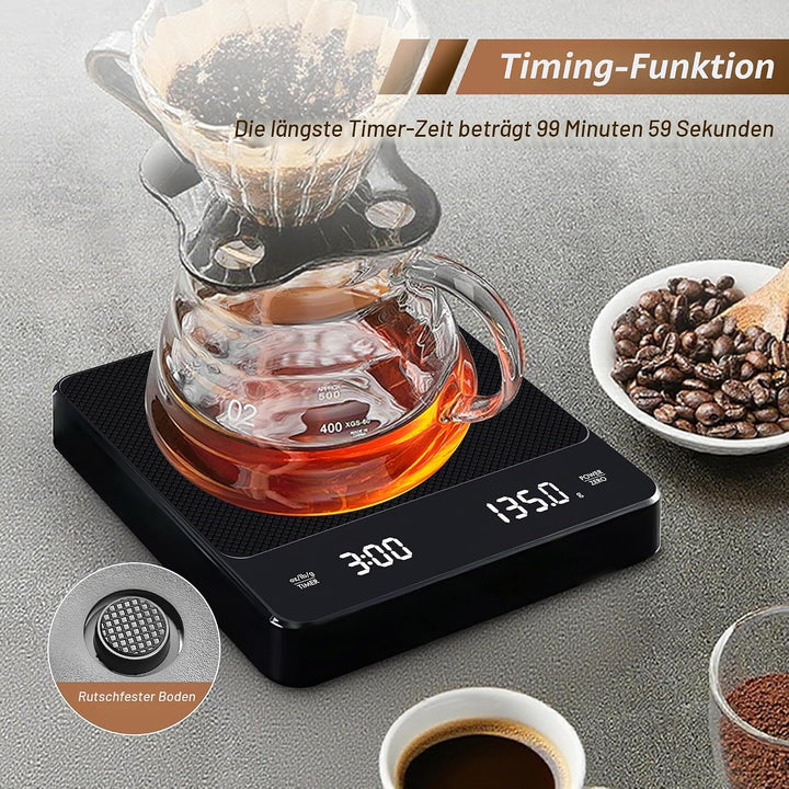 Digitale Kaffeewaage mit Timer - Type C Wiederaufladbare Espresso Waage mit Automatischer Tarierung,