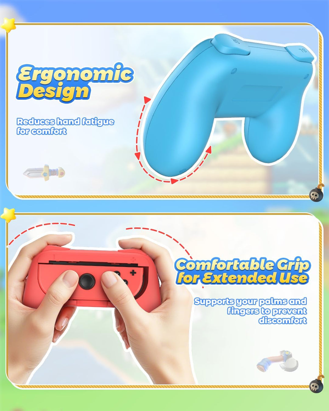 Joycon-Griff &amp; Halterung für Nintendo Switch/OLED, Blau/Rot, 2er-Pack | (Nicht für Switch 2) FYOUNG