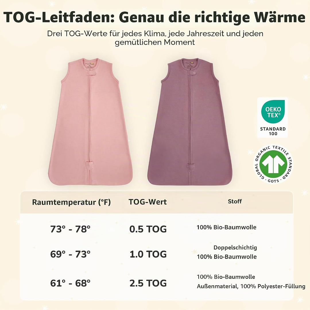 Babyschlafsack aus Bio-Baumwolle 0.5 TOG Sommer Schlafsack 2er-Pack Leicht (0.5 TOG) M (6-12 M) II A