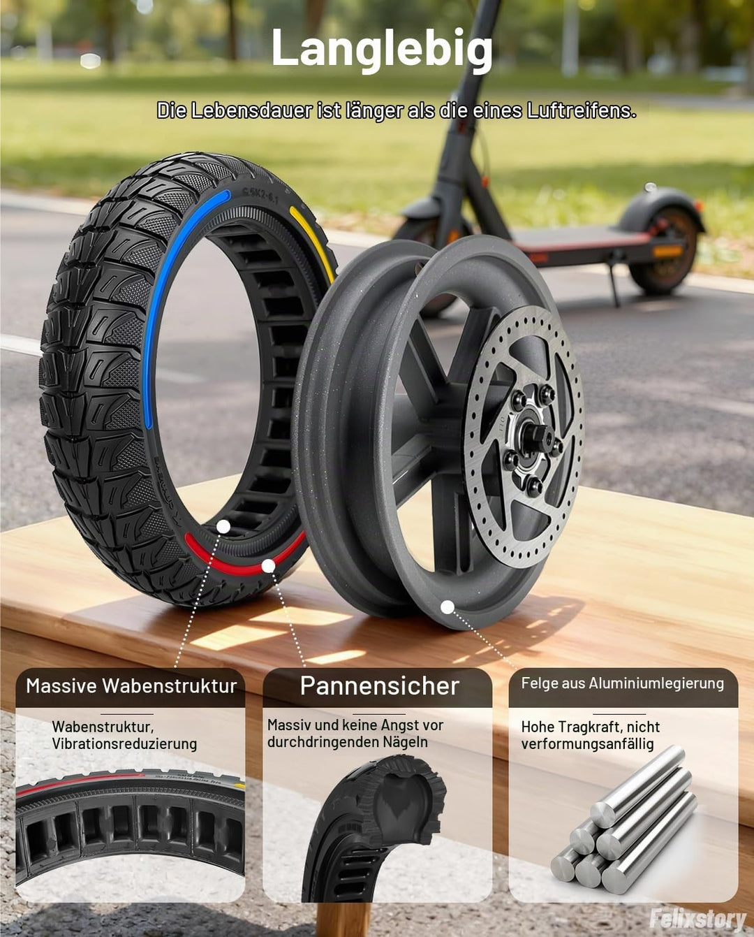 Roller-Rad, 8,5 x 2,0 Zoll mit 110 mm Scheibenbremse, kompatibel mit Gotrax Gxl V2/Xr Elite/Apex Max