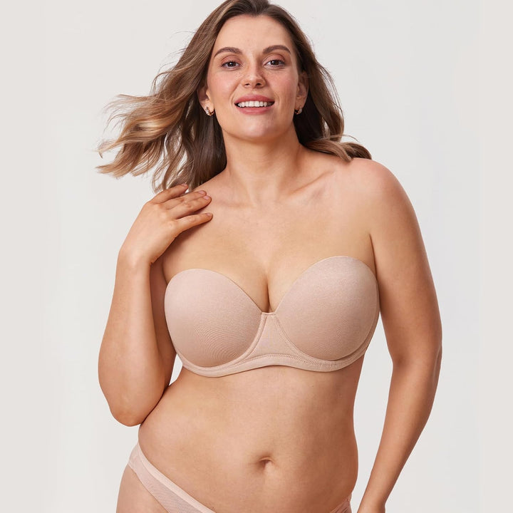 DELIMIRA Damen Trägerloser BH mit bügel Grosse Grössen Seamless Dirndl BH mit Geformte Cups 70F Hafe