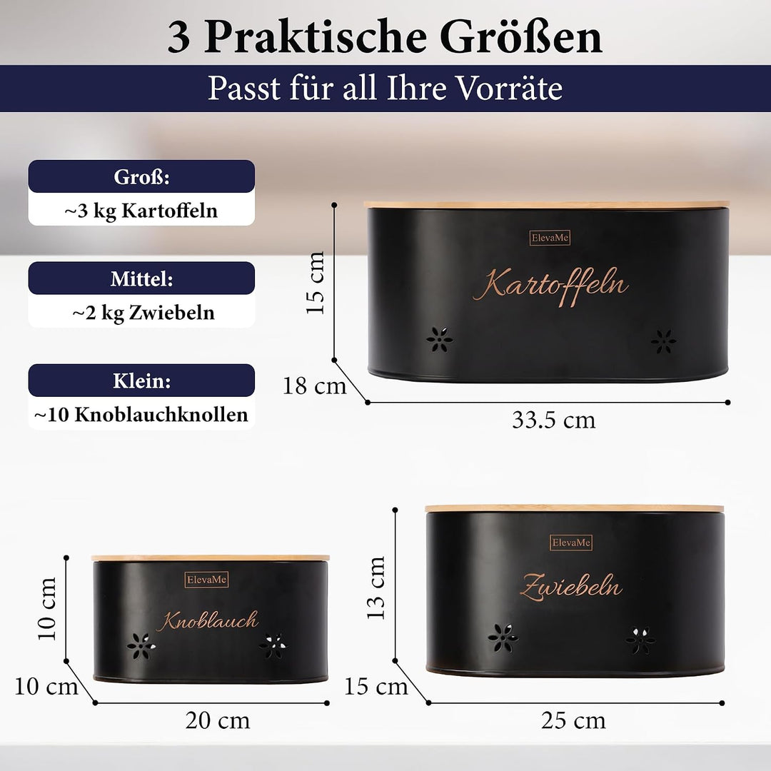 Kartoffel Aufbewahrungsbox - 3er Set Kartoffelbox, Zwiebel Aufbewahrung &amp; Knoblauch Aufbewahrung mit