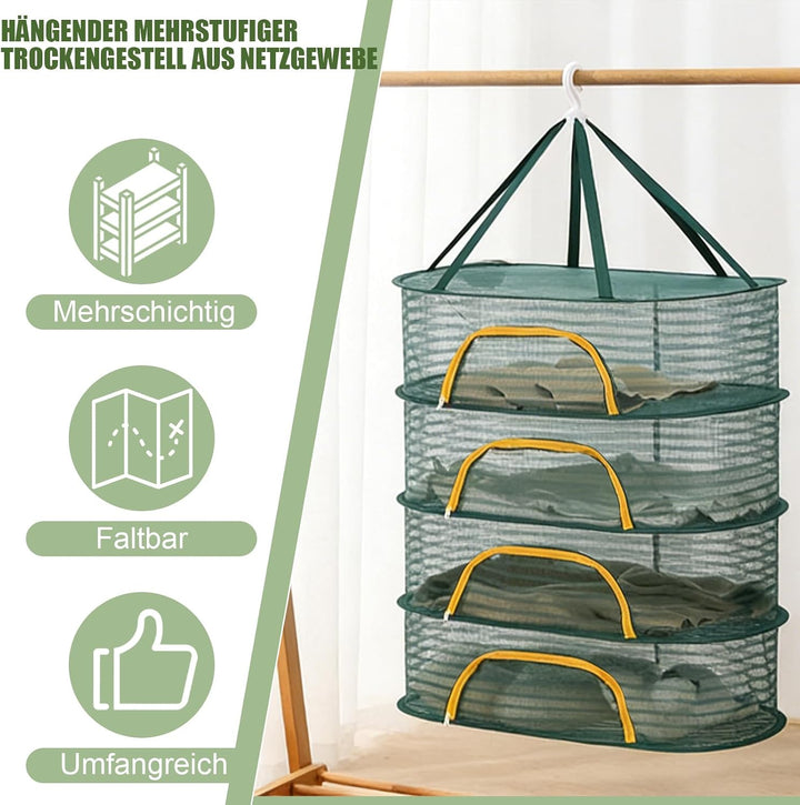 4 Schicht Trocknungsstand, Mesh Net Kräuter Trocknungsnetz hängende Haken für Gemüse, Früchte, Kräut