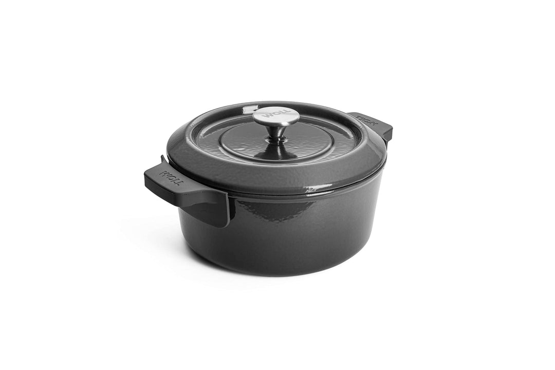 WOLL – Iron Gusstopf Ø 24 cm grau mit Deckel &amp; Silikongriffen – emailliertes Gusseisen, induktionsge