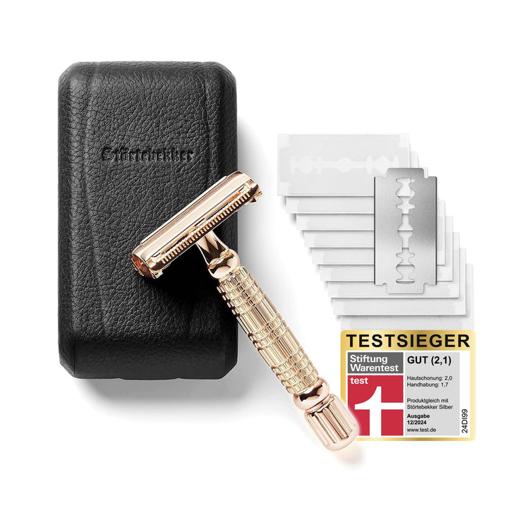 Störtebekker® Premium Rasierhobel Set für Herren im handgefertigten Lederetui - mit Rasierpinsel, Ra