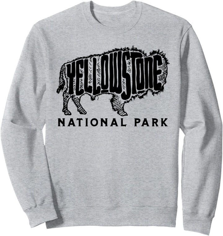 Yellowstone Sketched Bison Lettering &amp; Typography Minimalist Sweatshirt