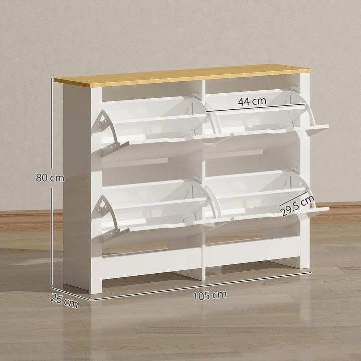 HOMCOM Schuhschrank mit 4 Klappen Schmal 105 x 26 x 80 cm Weiss Weiss 4 Klappen, Weiss 4 Klappen