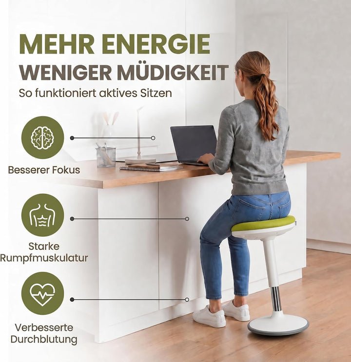 Stehhocker höhenverstellbar, 52-65cm Homeoffice Wackelhocker Grün Medium, Grün Medium