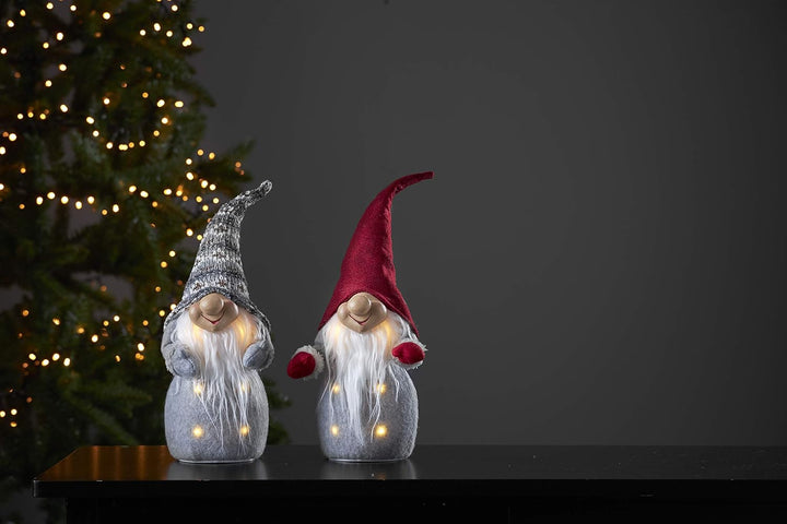 EGLO LED Weihnachtsdeko, Leuchtfigur Wichtel aus Stoff mit Kunststoffkörper in Grau, Weiss und Rot,