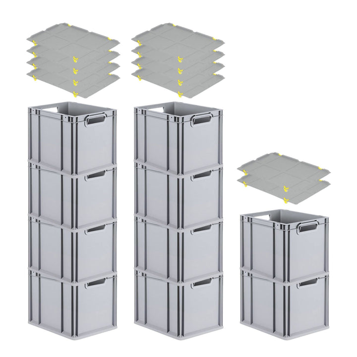 PROREGAL SuperSparSet 10x Eurobox NextGen Economy mit Auflagedeckel und 4x Schiebeschnappverschlüsse