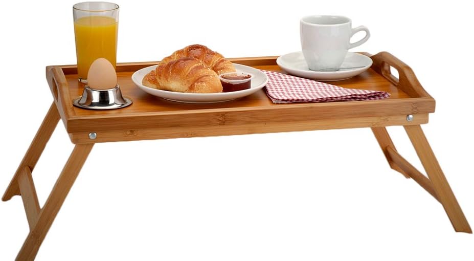 Frühstückstablett, Bambustablett mit Klappbeinen, 50x30 cm