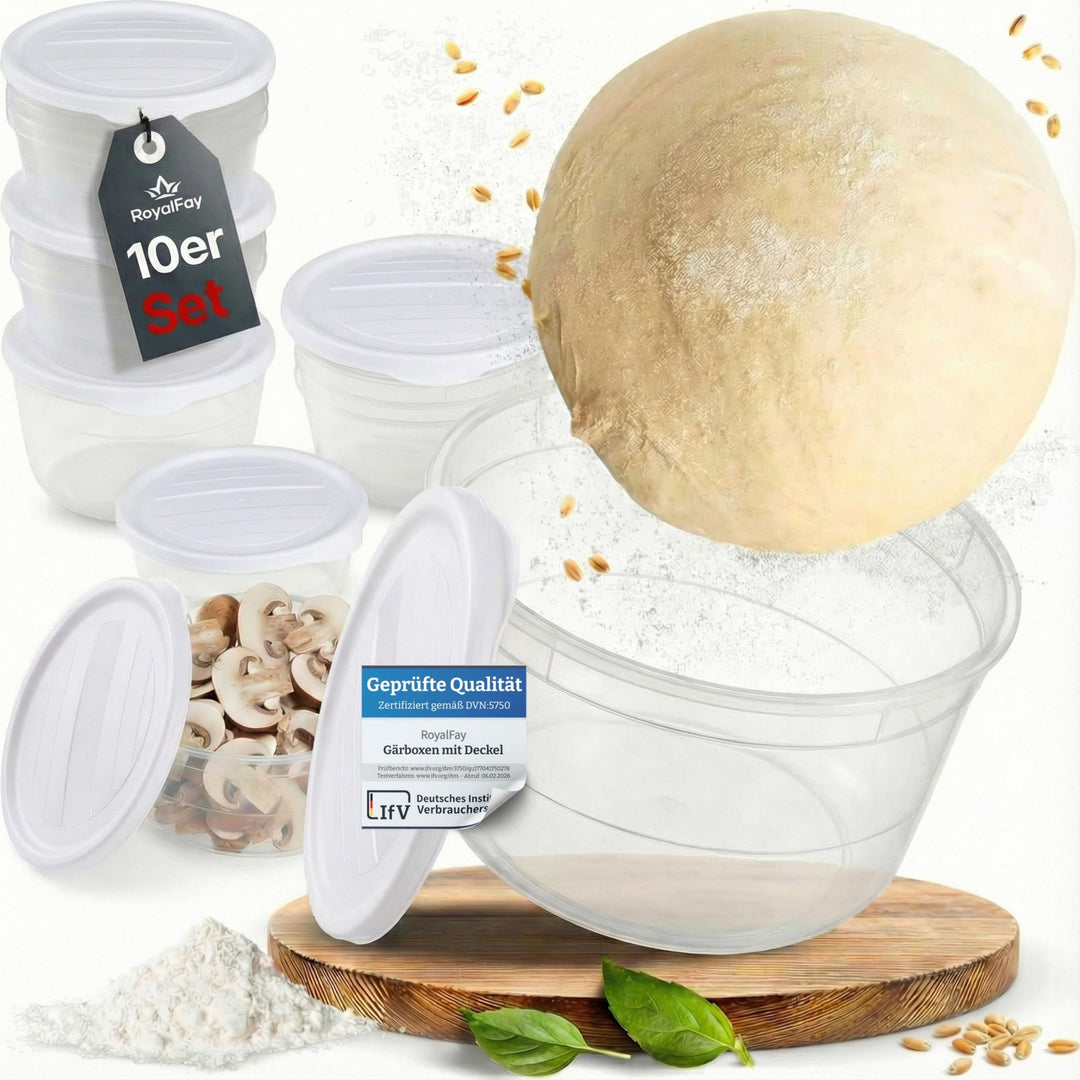 RoyalFay Pizzaballenbox Piccolo 10 Stück mit Deckel Pizzateigballen Zutatenbehälter Gärbox (Farbe we