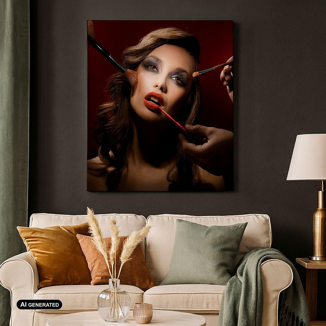 Bilder auf Leinwand Frau Make-up schön Leinwandbild mit Rahmen 60x60cm Wandbilder Dekoration Wohnzim