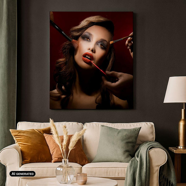 Bilder auf Leinwand Frau Make-up schön Leinwandbild mit Rahmen 60x60cm Wandbilder Dekoration Wohnzim