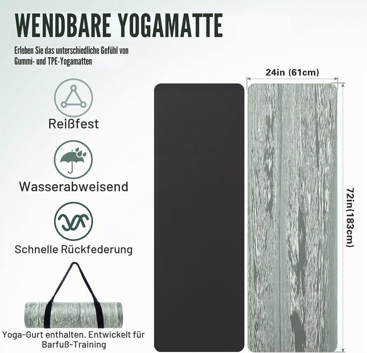 Marjar Yogamatte Rutschfest Gymnastikmatte TPE Fitnessmatte für Yoga Übungsmatte mit Tragegurt Sport