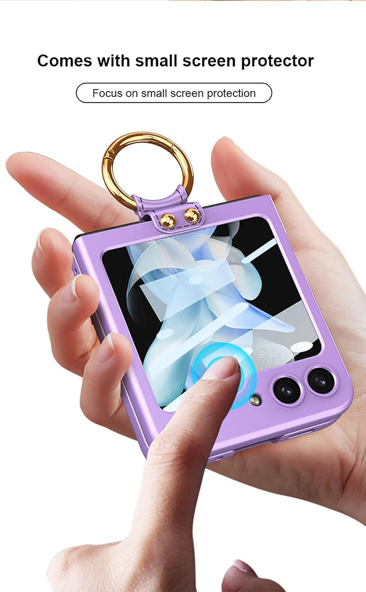 COQUE Hülle für Galaxy Z Flip 5 5G Hülle,Shell Film All-Inclusive Handyhülle mit Ring-Videoständer,F