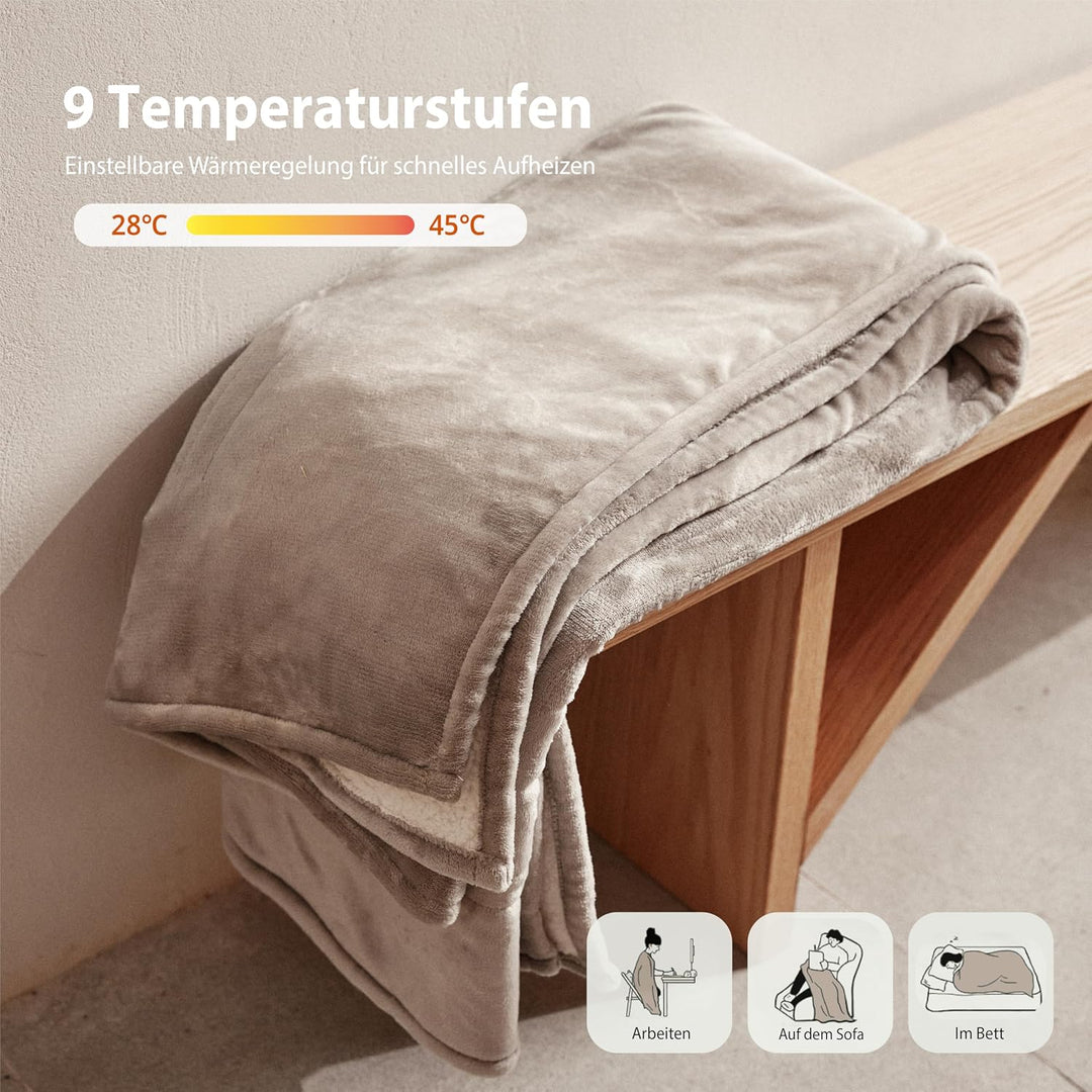 GOTCOZY Heizdecke 130x160 cm - Weicher seidiger Plüsch Wärmedecke Heizdecke 9 Heizstufen und 10 Stun