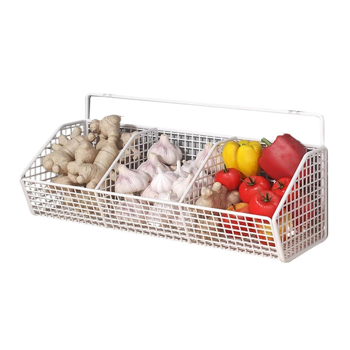 Wall Basket, 3 Compartment Onion Holder, 14.17x5.51in Wall Mounted Storage Bin, Space Saving Metal O