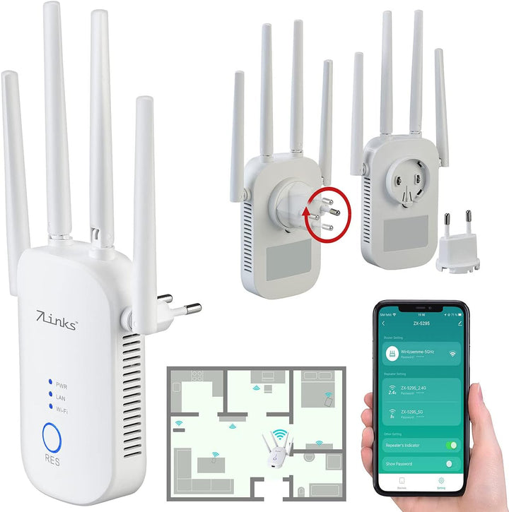 7links Dual WLAN-Repeater: Dualband-WLAN-Repeater, App ELESION, 2,4 &amp; 5 GHz, bis 1.200 Mbit/s (Dualb