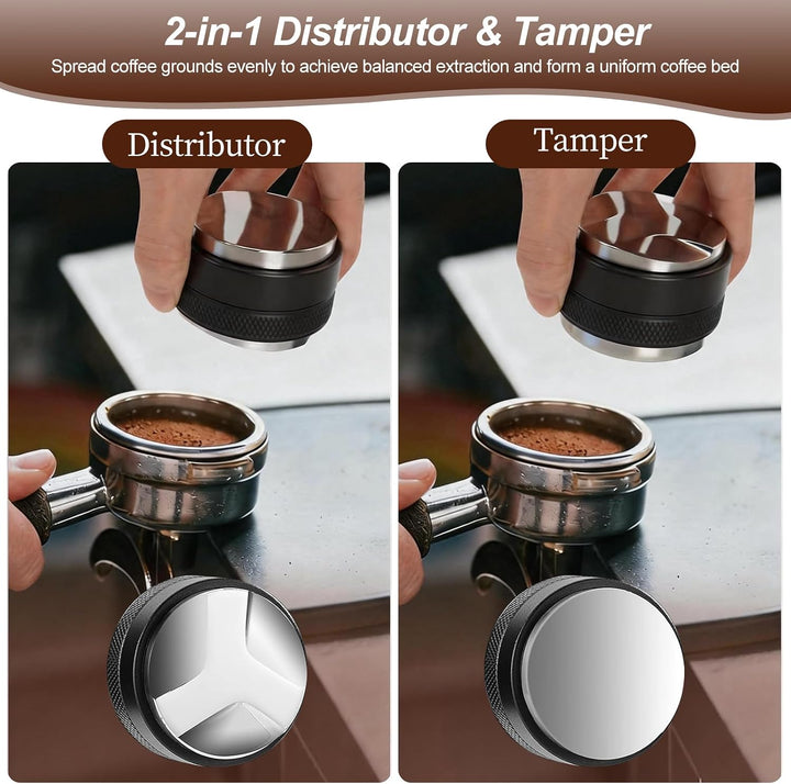 Coffee Distributor, Doppelköpfig Espresso Tamper Set 58 mm, 4 Stk