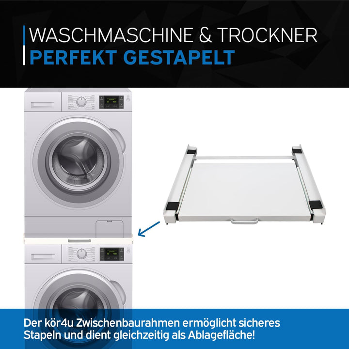 kör4u Premium Antivibrationsmatte 60x60x1cm &amp; kör4u Zwischenbaurahmen weiss mit Ausziehplatte, Stahl