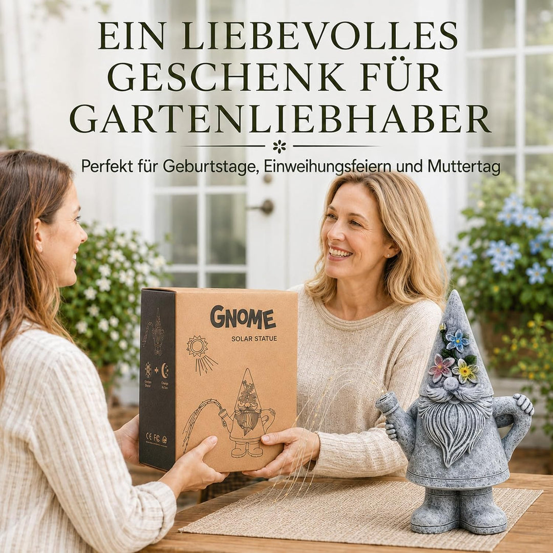 Yeomoo Giesskanne-Gartenzwerge mit Solar Lichterkette für Aussen Gartendeko Gartenzwerge Figur Grau,
