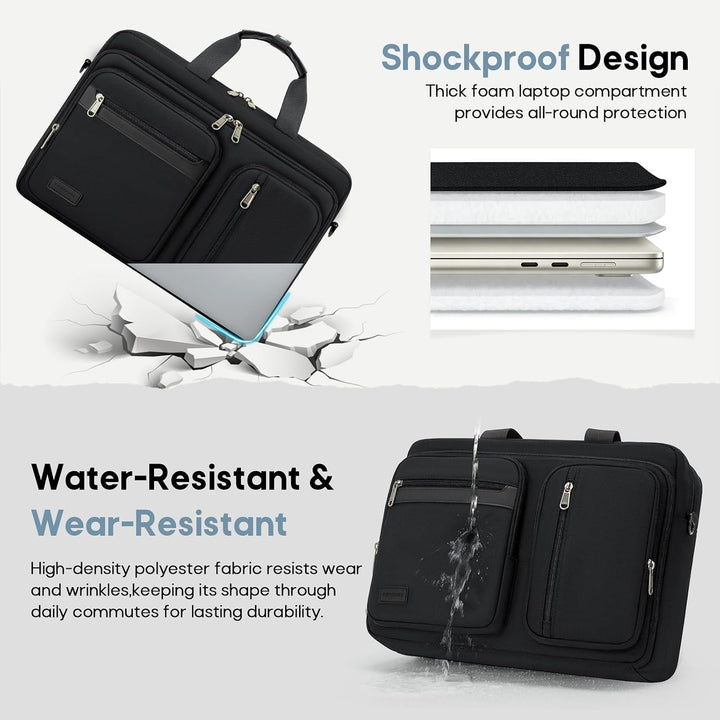 RAINSMORE 15,6-17,3 Zoll Laptoptasche Arbeitstasche Herren 2-in-1 Rucksack Schwarz 17,3, Schwarz 17,
