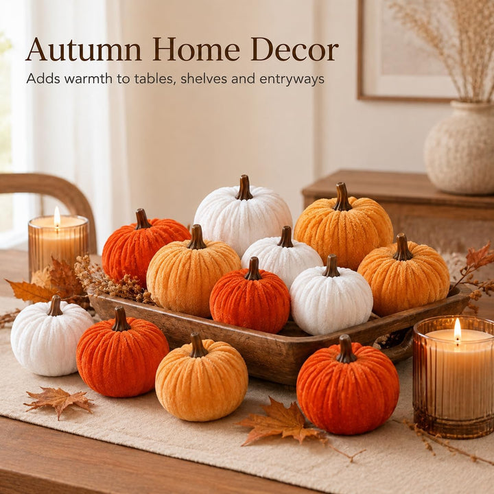 Künstliche Samtpumpkine 16er Set, Herbst‑Halloween Deko