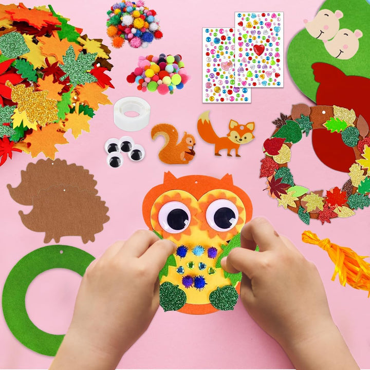JOYEASE Filz Bastelset Herbst, 9 Stück Owl Igel Bastelset, Herbst Basteln für Kinder, Herbst Kränze