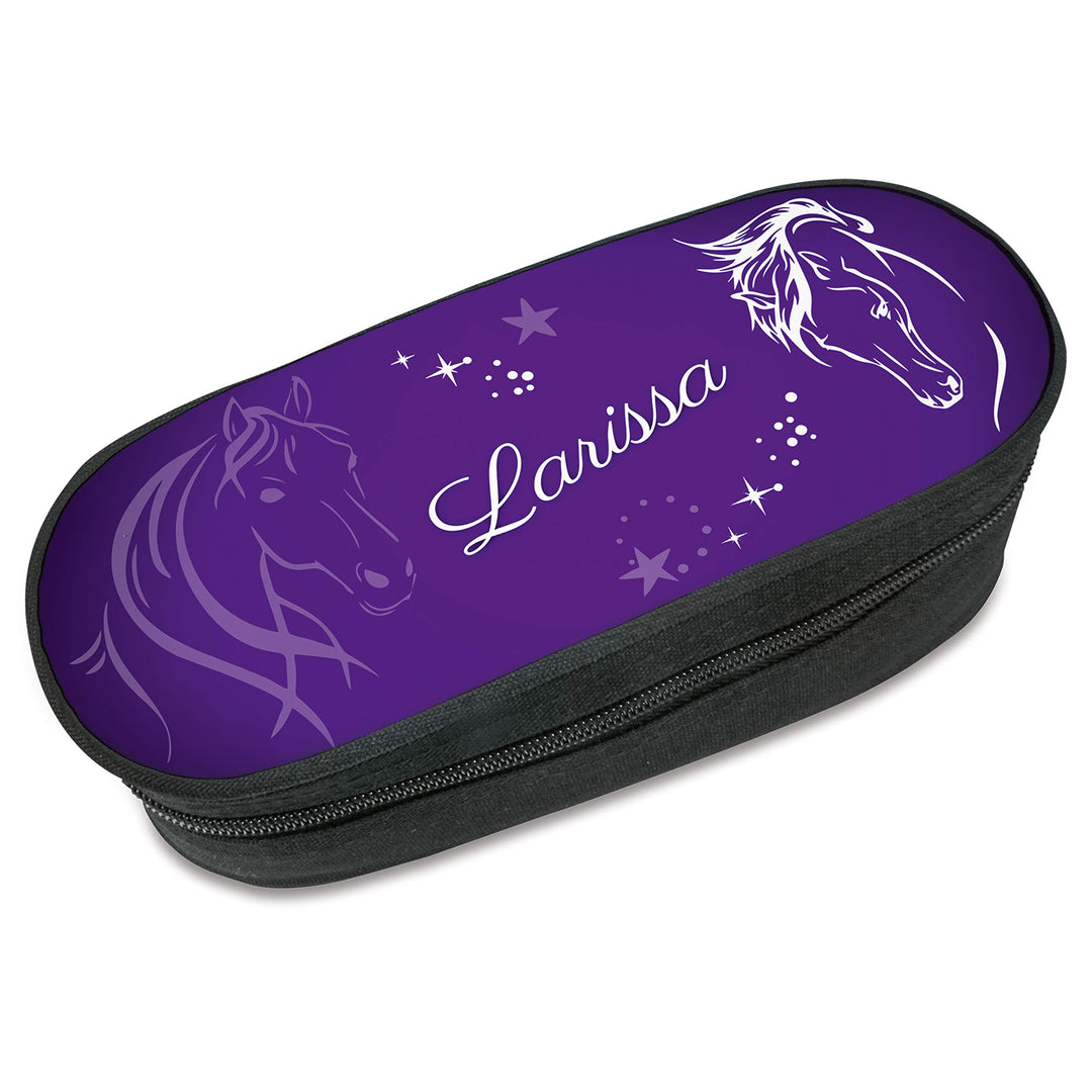Federmäppchen Pferd lila mit Name personalisiert, violett Stiftebox Mädchen, Federtasche, Geschenkid