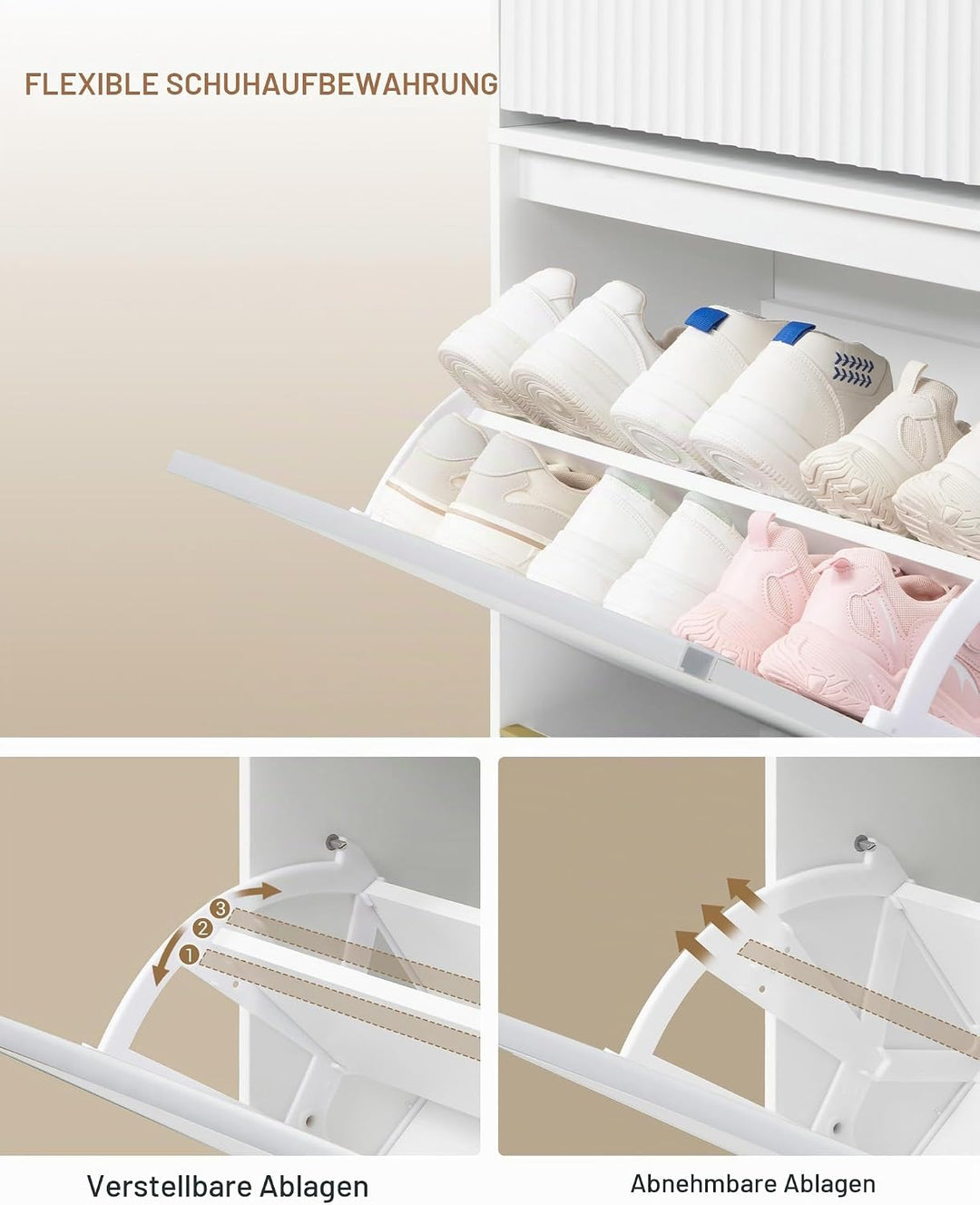 Hzuaneri Schuhschrank mit 3 Klappen, Wellenförmiges Türblatt, 16-18 Paar | Schuhkipper Schmal, Verst