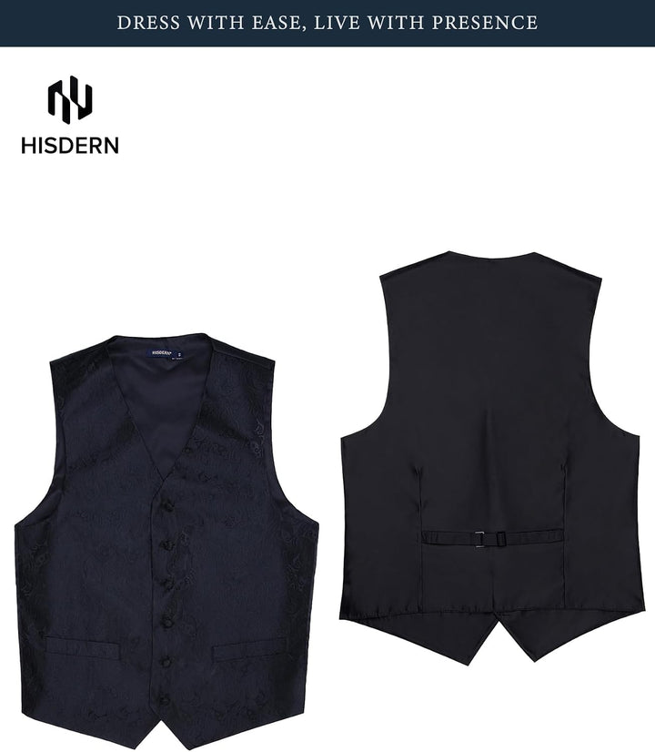 Hisdern Manner Paisley Floral Jacquard Weste &amp; Krawatte und Einstecktuch Weste Anzug Set, Black-2, G