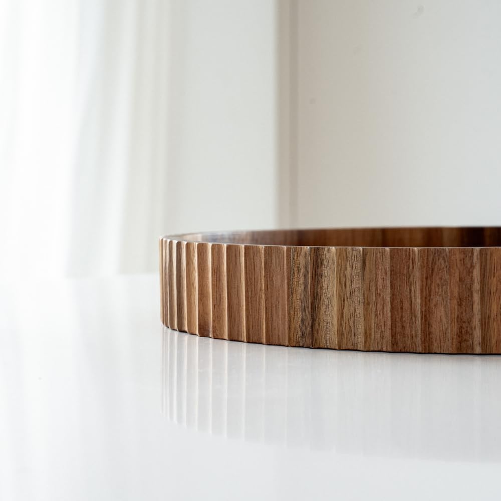 Zoha Akazienholz Serviertablett - Holz Tablett rund, elegantes Dekotablett aus Holz - Servierplatte