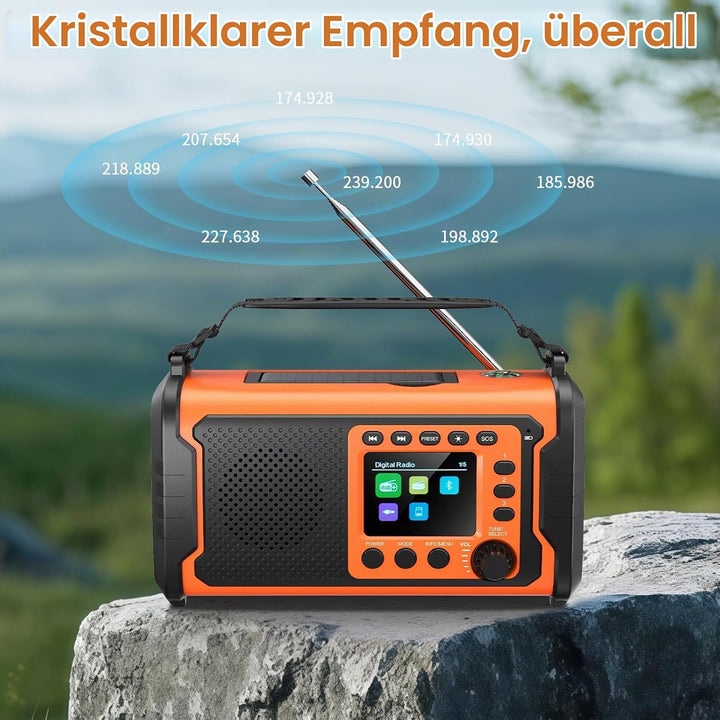 27000mAh DAB/DAB+ Notfallradio mit Kurbel, Solar &amp; USB Laden, Bluetooth 5.3, Powerbank-Funktion, SOS