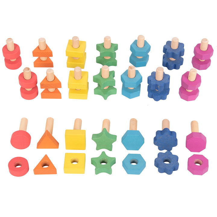 TickiT 73999 Rainbow Wooden Nuts &amp; Bolts Pack of 21, Regenbogenfarben, 6.5 cm